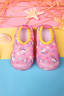 Розовые туфли для девочек с противоскользящей подошвой Unicorn с цветочным принтом-F-7040 First Step