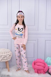 Розовый пижамный комплект для девочек с принтом кролика и повязкой на глазу 17025 Pijakids