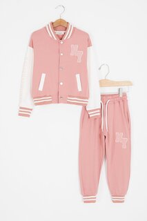 Розовый спортивный костюм для девочек College с вышивкой на спине NY 16936 Damla Bebe