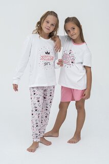 Розовый пижамный комплект с узором «Девочка-герой» из 4 предметов For You Kids