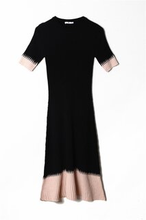 Черно-розовое вельветовое трикотажное платье миди SWD4620PE Sherin