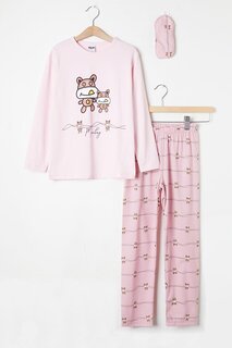Розовый пижамный комплект в полоску с рисунком животных и повязкой на глазу для девочек 16334 Pijakids