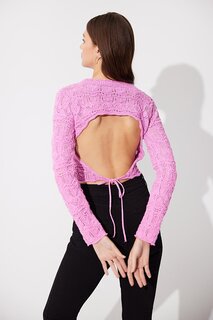 Розовый трикотажный свитер с открытой спиной и круглым вырезом SS23K4694PE Sherin