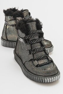 Черные блестящие анатомические повседневные ботинки из натуральной кожи для девочек MİNİPİCCO, черный Minipicco