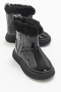 Черные блестящие зимние ботинки анатомической формы из искусственной кожи для девочек MİNİPİCCO, черный