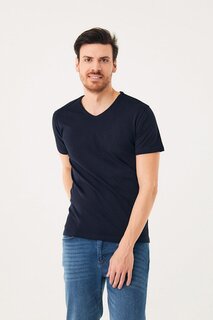 Базовая футболка с V-образным вырезом Fullamoda, темно-синий