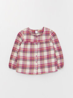 Рубашка в клетку для маленьких девочек с круглым вырезом и длинными рукавами LCW ECO