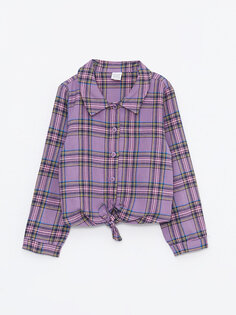 Рубашка в клетку с длинным рукавом и воротником для младенцев для маленьких девочек LCW baby, фиолетовый плед