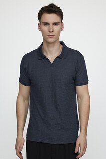 Мужская трикотажная хлопковая футболка-поло с v-образным вырезом Slim Fit без пуговиц антрацитового цвета TUDORS