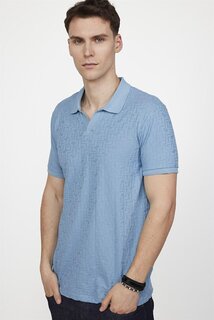 Мужская трикотажная хлопковая синяя футболка-поло с v-образным вырезом Slim Fit без пуговиц TUDORS, синий