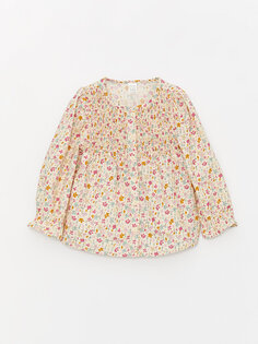 Рубашка для маленьких девочек с круглым вырезом и длинными рукавами с принтом LCW baby