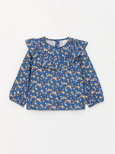 Рубашка для маленьких девочек с круглым вырезом LCW baby, темно-синий с принтом