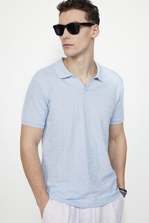Мужская трикотажная хлопковая синяя футболка-поло с v-образным вырезом Slim Fit без пуговиц TUDORS, синий