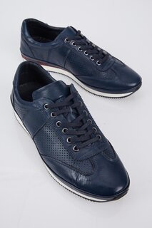 Мужская удобная спортивная обувь из натуральной кожи темно-синего цвета на шнуровке TONNY BLACK
