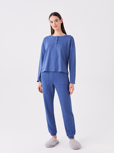 Женские однотонные пижамные штаны с эластичной резинкой на талии LCW DREAM, средний синий