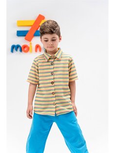 Рубашка для мальчика с короткими рукавами и рисунком Moi Noi, бежевый полосатый