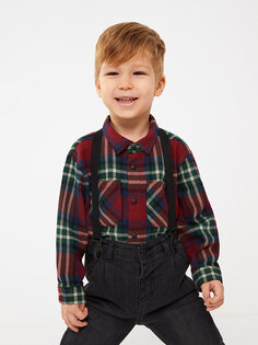 Рубашка для мальчика с длинными рукавами и клетчатым узором LCW baby, темно-красный эко