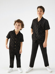 Рубашка для мальчика с короткими рукавами и рисунком LCW Kids, черный с принтом