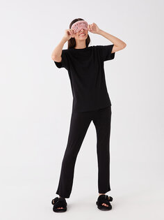 Женские однотонные пижамные штаны с эластичной резинкой на талии LC WAIKIKI, новый черный