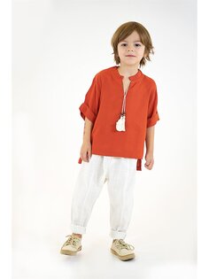 Рубашка и брюки для мальчика с завязочным воротником Catz Kids, корица коричневая
