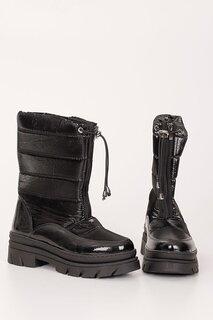 ЧЕРНЫЕ женские зимние ботинки с круглым носком на молнии 35152 GÖNDERİ(R)