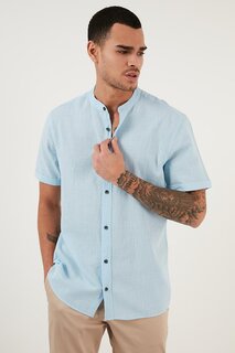 Рубашка из 100% хлопка с короткими рукавами и льняным воротником CF21S113899 Buratti, синий