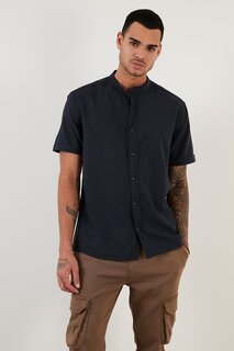 Рубашка из 100% хлопка с короткими рукавами и льняным воротником CF21S113899 Buratti, темно-синий