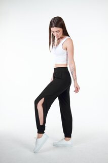 Черные женские брюки для бега с разрезом и эластичной резинкой на талии в стиле шальвар Chandraswear