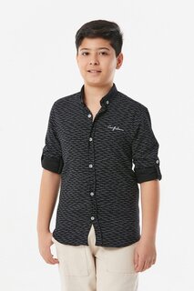 Рубашка для мальчика со сложенными рукавами и принтом Fullamoda, черный