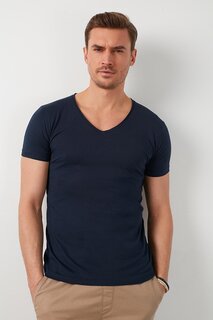 Базовая футболка узкого кроя из 100 % хлопка с v-образным вырезом 5412001 Buratti, темно-синий