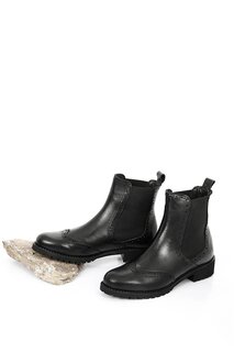 ЧЕРНЫЕ женские повседневные ботинки «Челси» из натуральной кожи с круглым носком, резиновой подошвой и эластичной подошвой, 48443 GÖNDERİ(R)