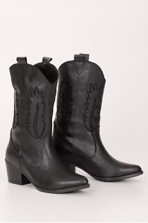 ЧЕРНЫЕ женские повседневные ботинки Western Cowboy с острым носком на каблуке 35610 GÖNDERİ(R)