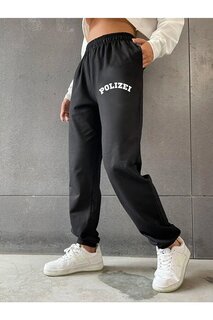 Черные женские летние спортивные штаны с принтом Polizei Trendseninle