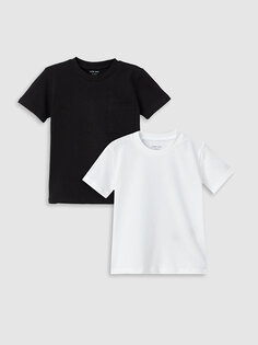 Базовая хлопковая футболка для мальчика с круглым вырезом и короткими рукавами, 2 шт. LCW baby