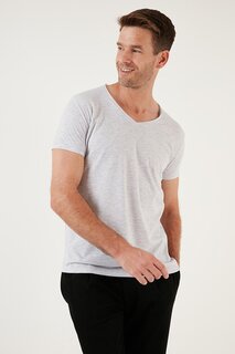 Базовая футболка узкого кроя из 100 % хлопка с v-образным вырезом 5412001 Buratti, светло-серый