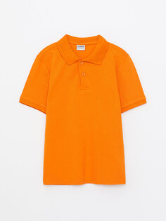 Базовая хлопковая футболка с короткими рукавами и воротником-поло для мальчиков LCW Kids, апельсин