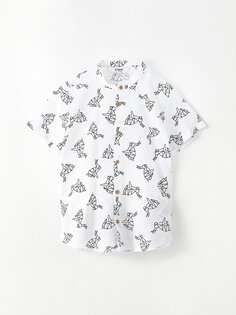 Рубашка из поплина с короткими рукавами и воротником для мальчика LCW Kids, белый печатный