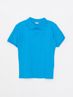 Базовая хлопковая футболка с короткими рукавами и воротником-поло для мальчиков LCW Kids, бирюзовый