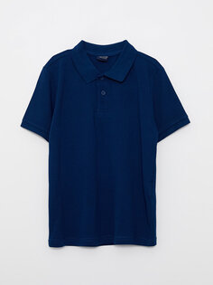 Базовая хлопковая футболка с короткими рукавами и воротником-поло для мальчиков LCW Kids, темно-синий