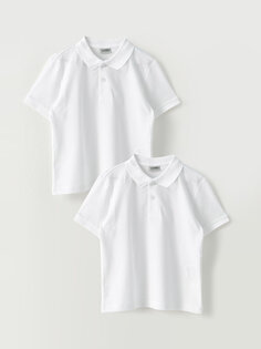 Базовая хлопковая футболка с короткими рукавами и воротником-поло для мальчиков, упаковка из 2 шт. LCW Kids