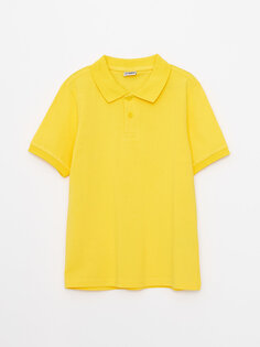 Базовая хлопковая футболка с короткими рукавами и воротником-поло для мальчиков LCW Kids, желтый