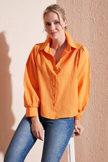 Рубашка из поплина стандартного кроя с объемными рукавами 611GO0153 Lela, бледно-оранжевый