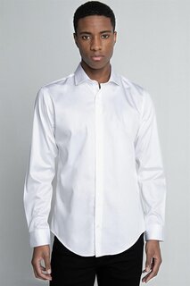 Рубашка из хлопкового атласа премиум-класса Slim Fit с длинными рукавами и высоким воротником TUDORS