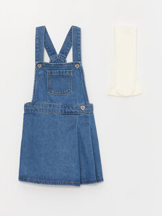 Базовое джинсовое платье и колготки для маленьких девочек с карманами LCW baby, среднее индиго родео