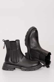 ЧЕРНЫЕ женские повседневные ботинки челси с круглым носком 35238 GÖNDERİ(R)