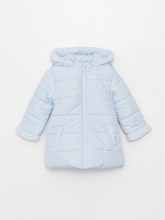 Базовое пальто для маленьких девочек с капюшоном и длинными рукавами LCW ECO, светло-синий