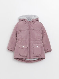 Базовое пальто для маленьких девочек с капюшоном и длинными рукавами LCW ECO, светлая слива