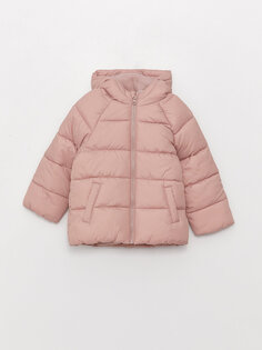 Базовое пуховое пальто с капюшоном и длинными рукавами для маленьких девочек на молнии LCW baby, розовый