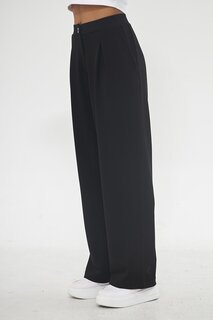 Черные женские удобные брюки со складками и пуговицами Chandraswear