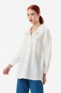 Рубашка оверсайз из ткани Airobin с одним карманом Fullamoda, экрю